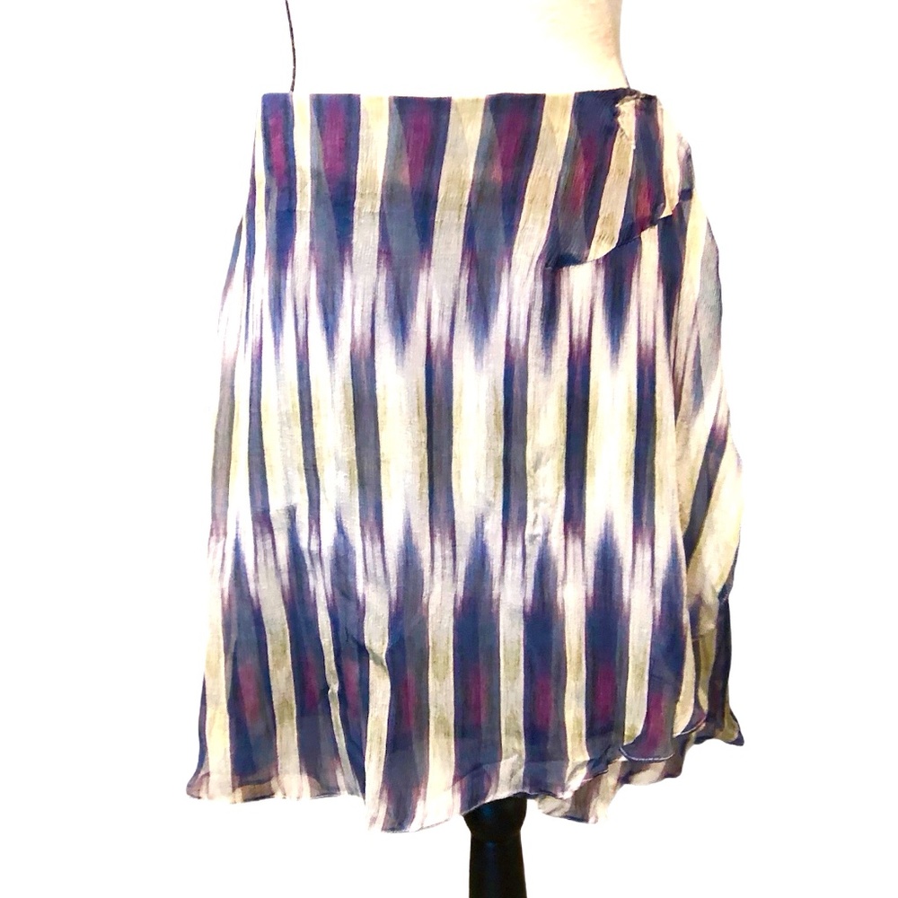 EMPORIO ARMANI BLUE, PURPLE & GRAY SILK IKAT SKIRT